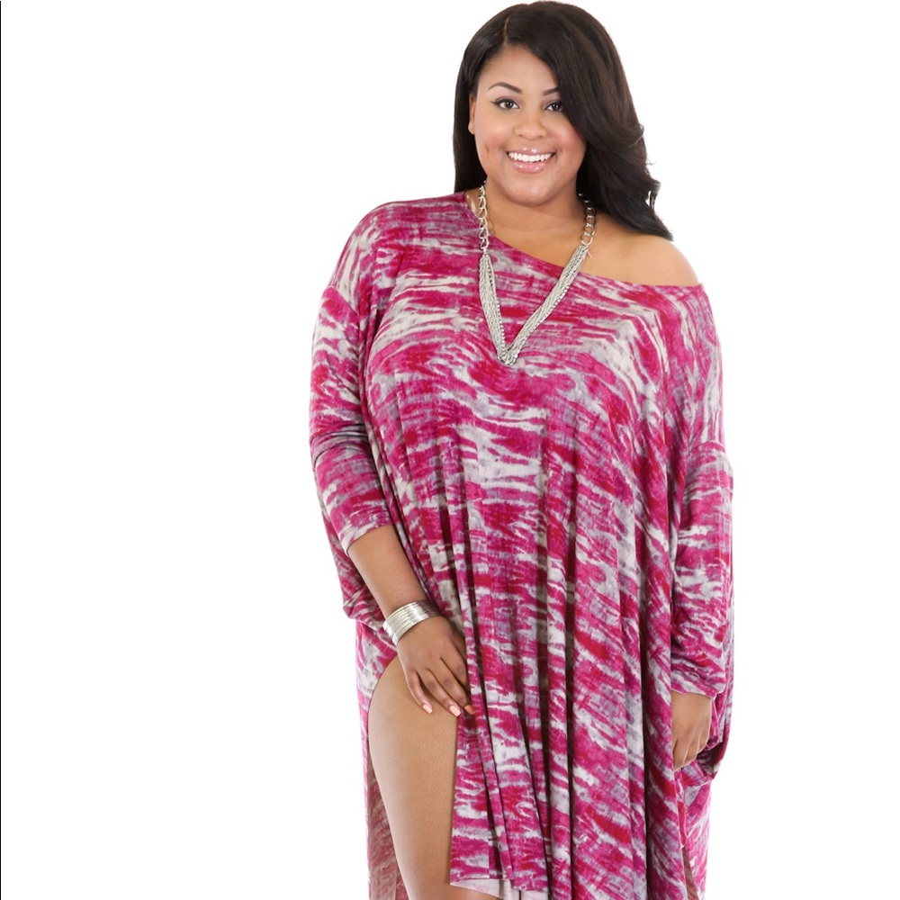 3/4 Sleeve Pink and Gray Sash Dress or Top 3X